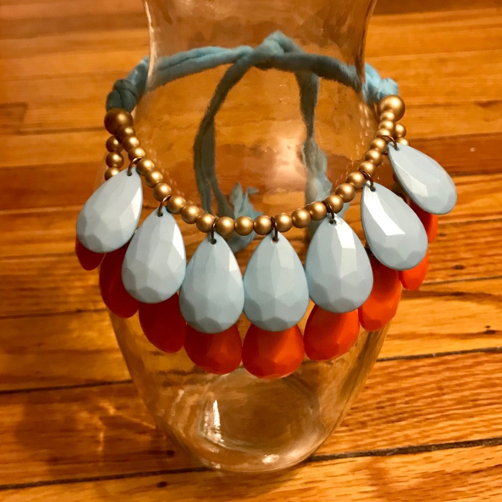 Coral and blue layered necklace
